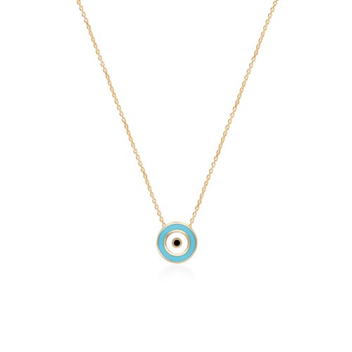 10K Turquoise Enamel Evil Eye Necklace