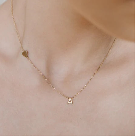 Gold Heart Initial Necklace