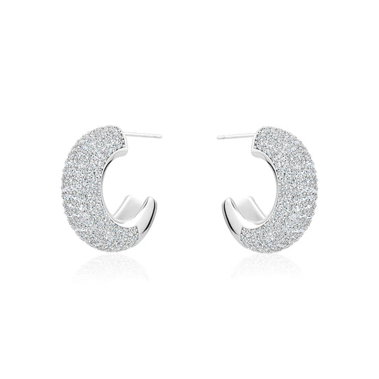 Silver Half Hoop Pave Bold Earrings