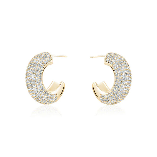 Gold Half Hoop Pave Bold Earrings