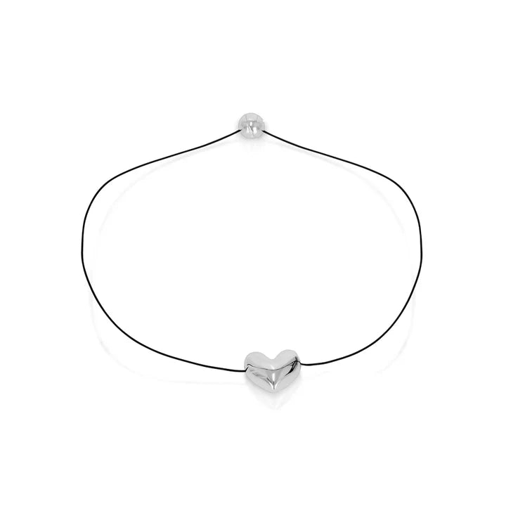 Silver Shiny Heart Rope Necklace