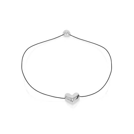 Silver Shiny Heart Rope Necklace