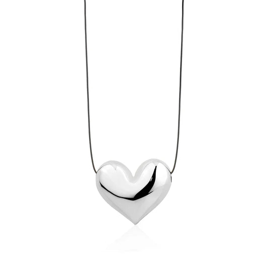 Silver Shiny Heart Rope Necklace Large