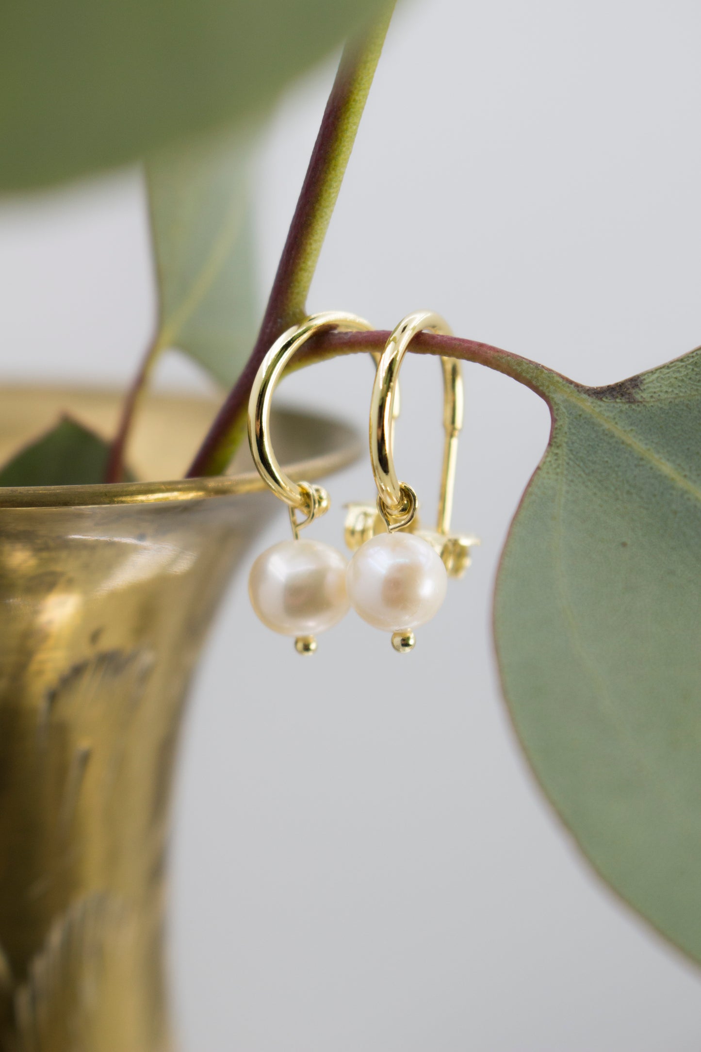 Gold Vermeil Dangle Pearl Hoops