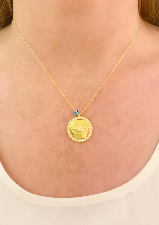 Gold Vermeil Eye Disc Necklace