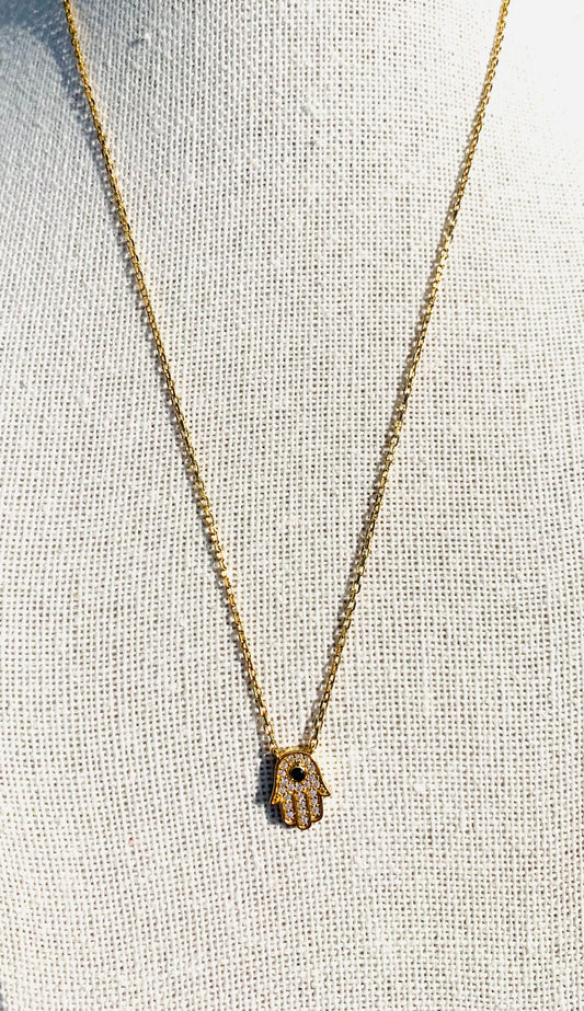 Gold Vermeil Hamsa CZ Necklace