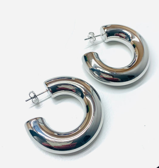 Silver Large Bold Hoops