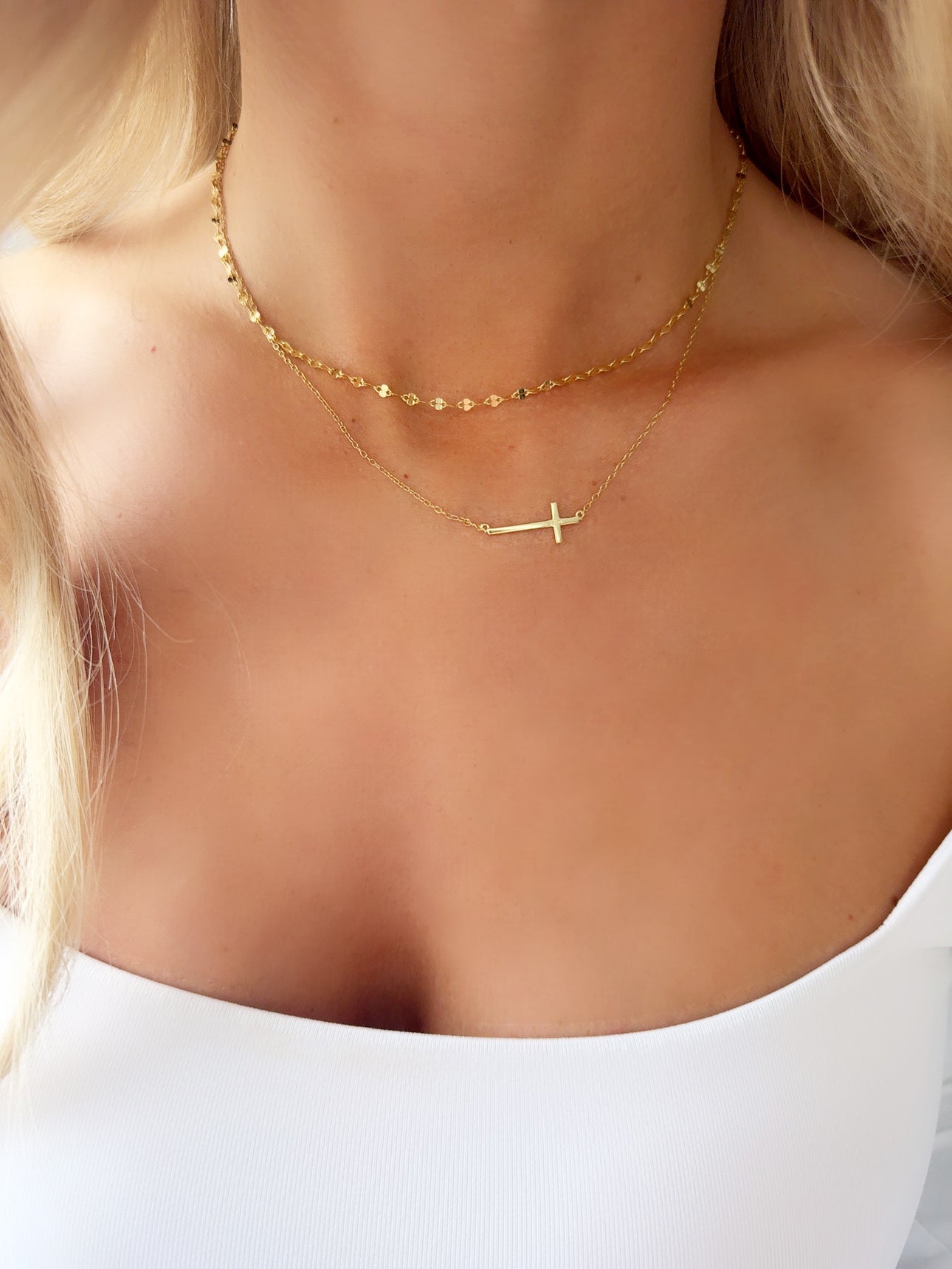 Gold Vermeil Horizontal Cross Necklace