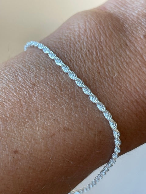 Sterling Silver Rope Chain Bracelet 1.8MM