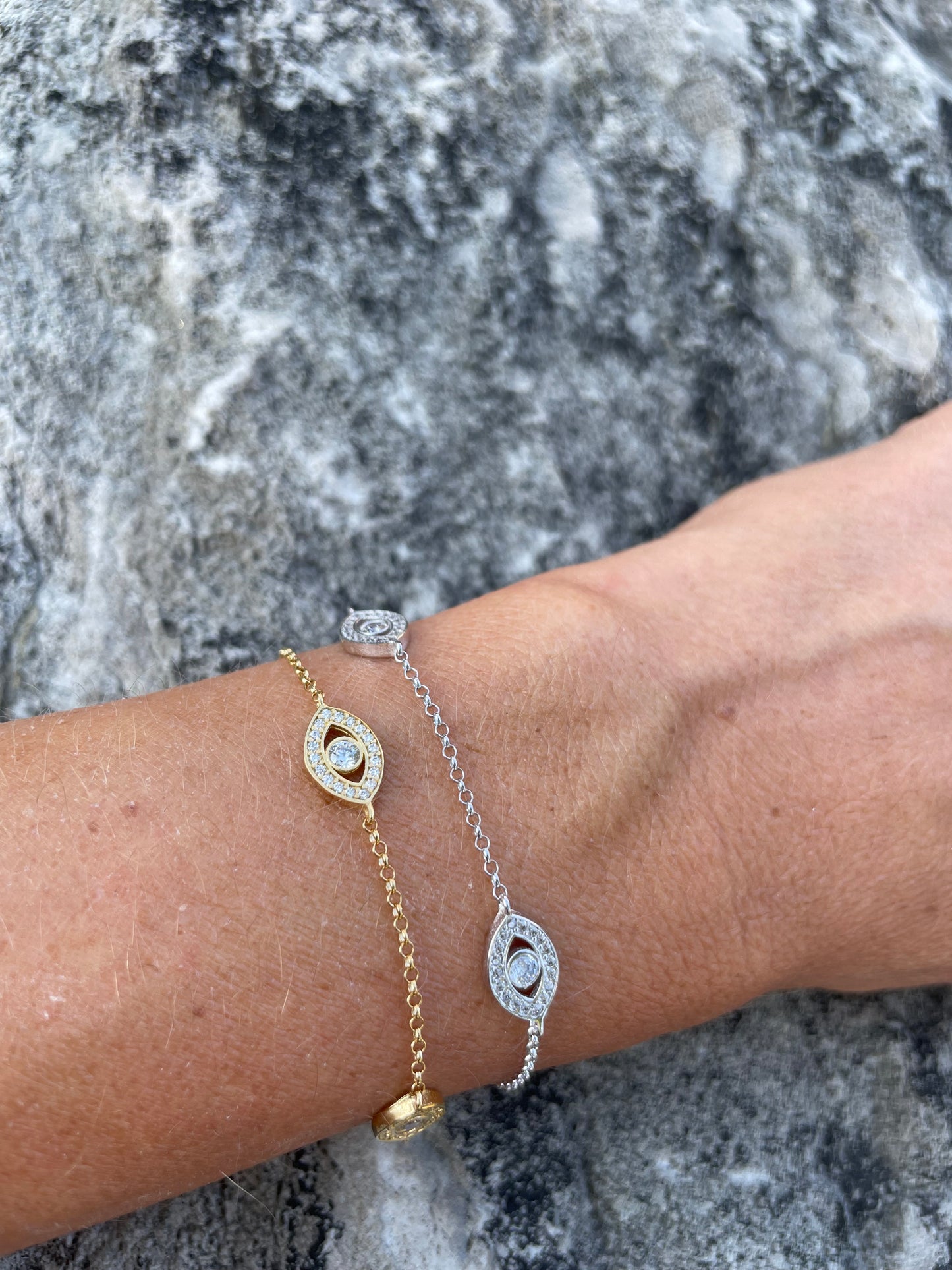 Sterling Silver Evil Eye CZ Band Bracelet