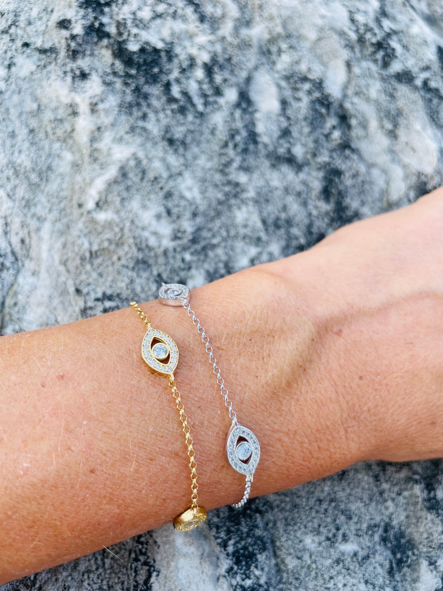 Sterling Silver Evil Eye CZ Band Bracelet