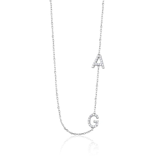 Sterling Silver Offset Crystal Monogram Necklace