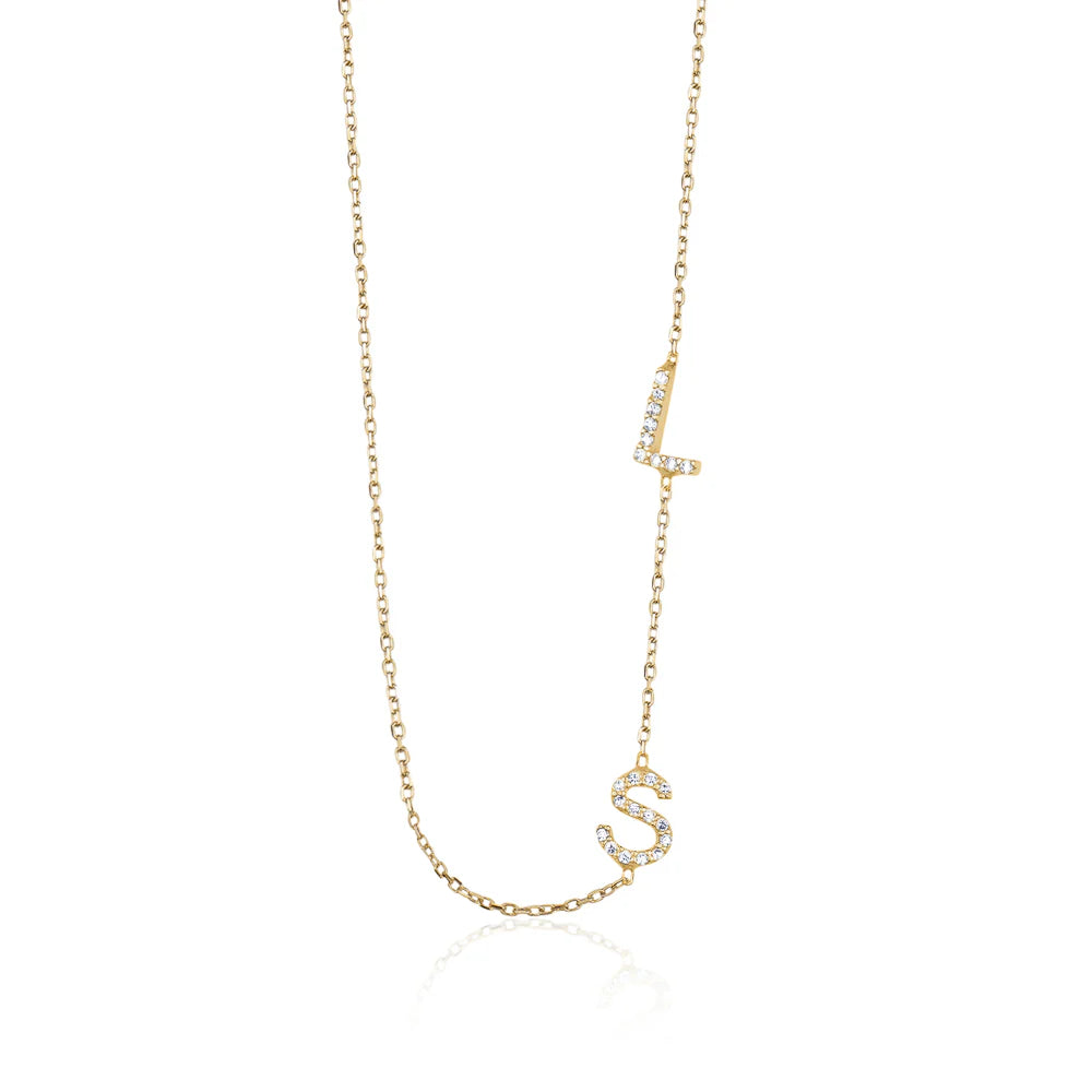 Gold Vermeil Offset Crystal Monogram Necklace