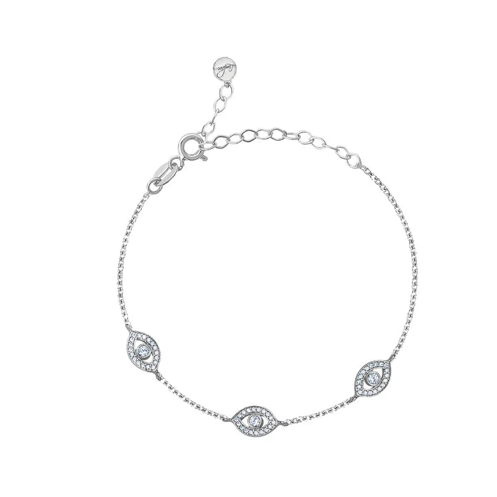 Sterling Silver Evil Eye CZ Band Bracelet