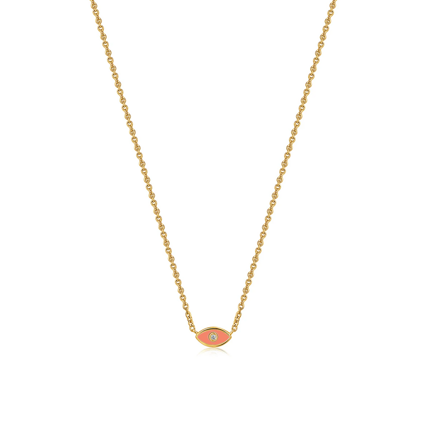 Gold Vermeil CZ Orange Enamel Evil Eye Necklace