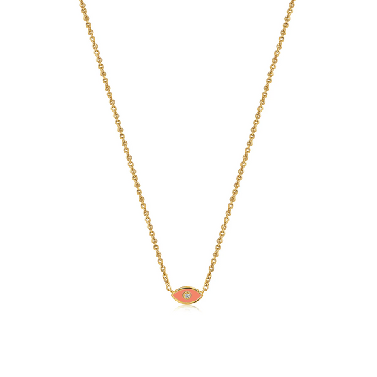 Gold Vermeil CZ Orange Enamel Evil Eye Necklace