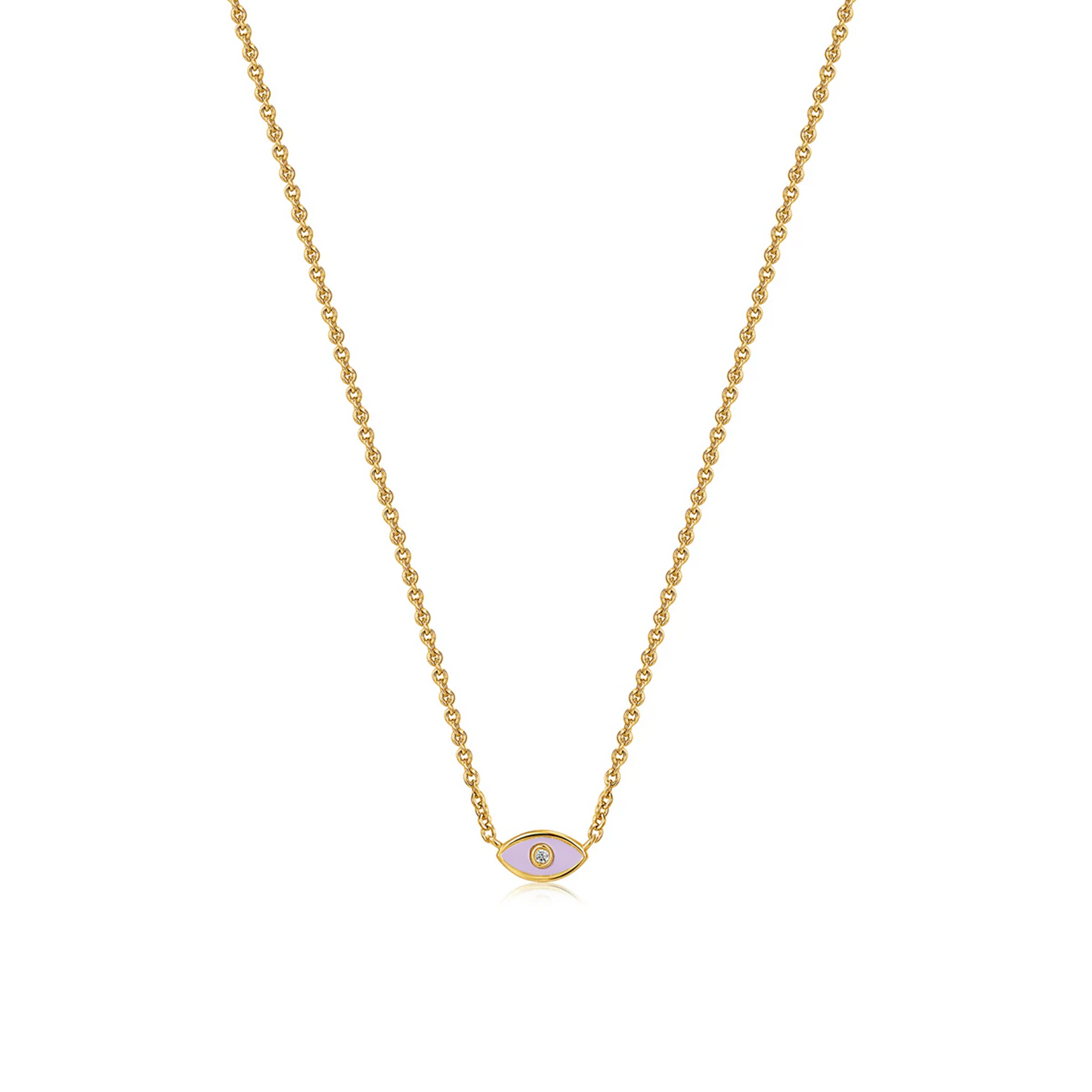 Gold Vermeil CZ Purple Enamel Evil Eye Necklace