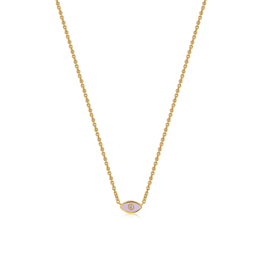 Gold Vermeil CZ Purple Enamel Evil Eye Necklace