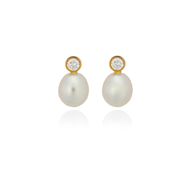 Gold Vermeil CZ Studs with Medium Pearl