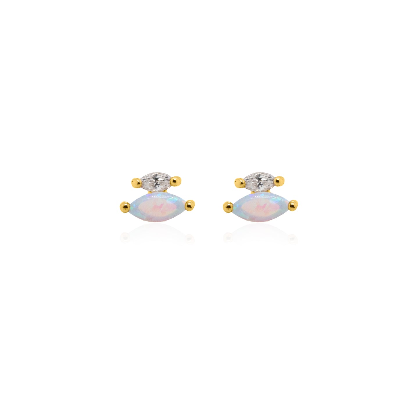 Gold Vermeil CZ and Opal Stud Earrings