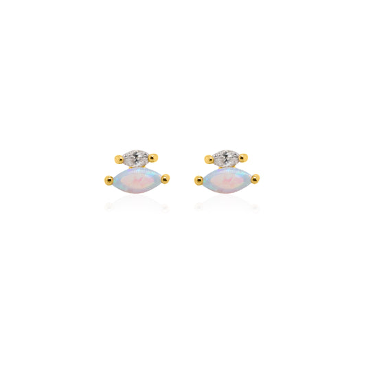 Gold Vermeil CZ and Opal Stud Earrings