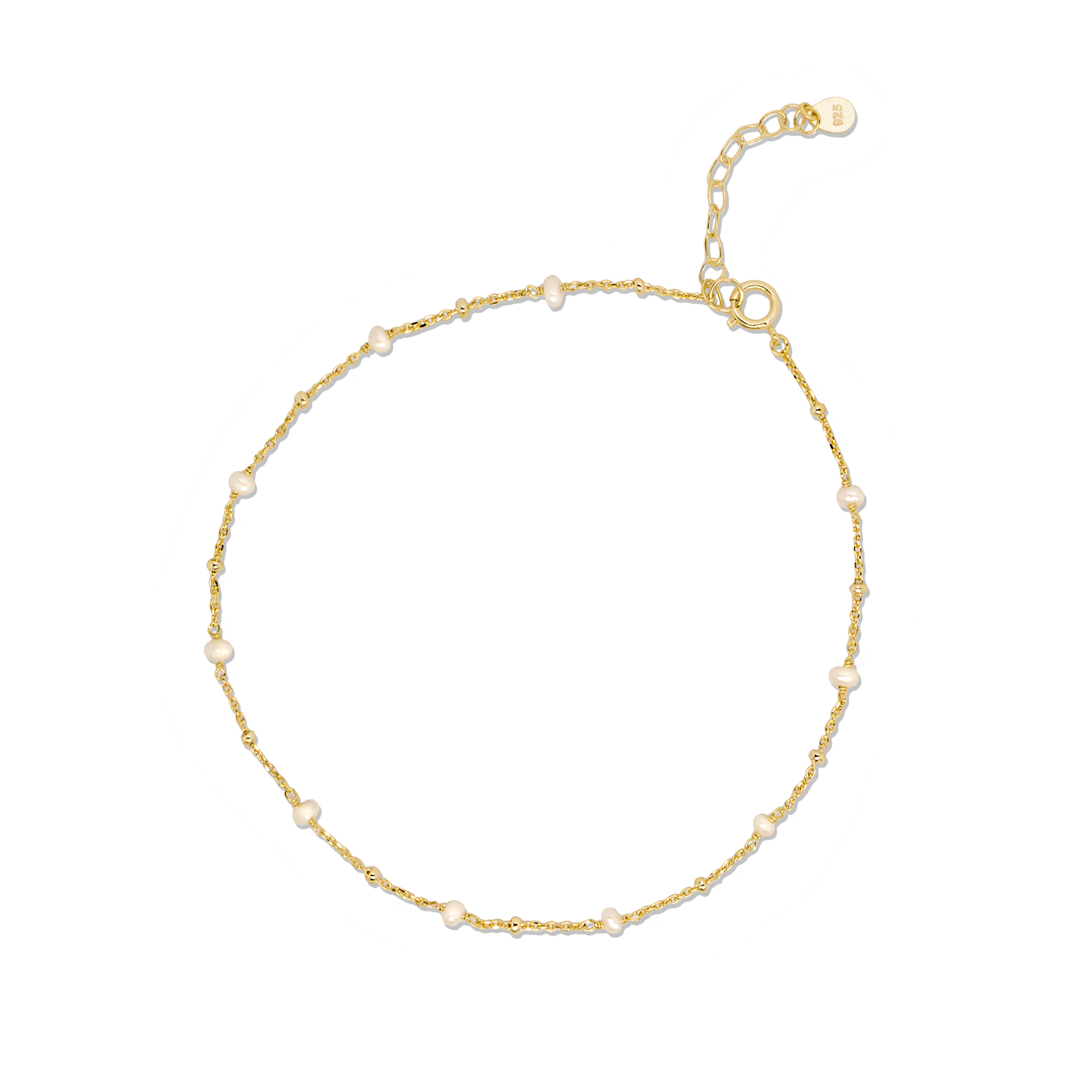 Gold Vermeil Dainty Pearl and Daria Chain Anklet