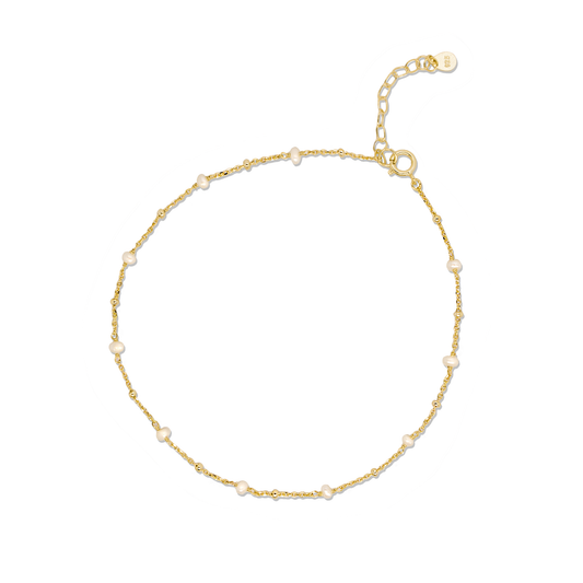 Gold Vermeil Dainty Pearl and Daria Chain Anklet