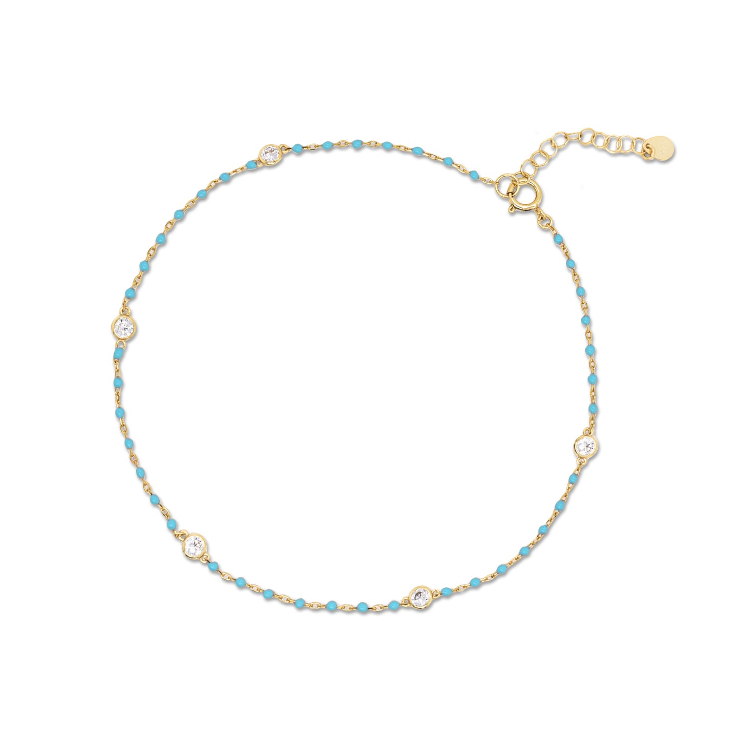 Gold Vermeil CZ Turquoise Enamel Anklet