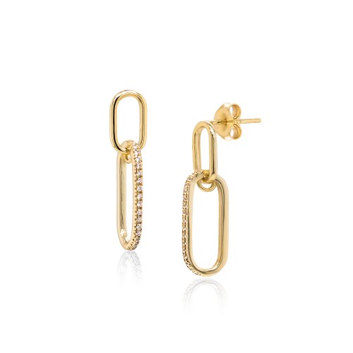 Gold Vermeil CZ Paperclip Link Stud Earrings