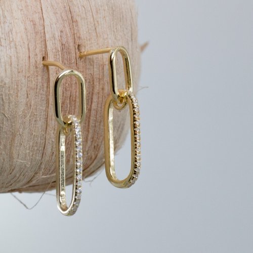 Gold Vermeil CZ Paperclip Link Stud Earrings