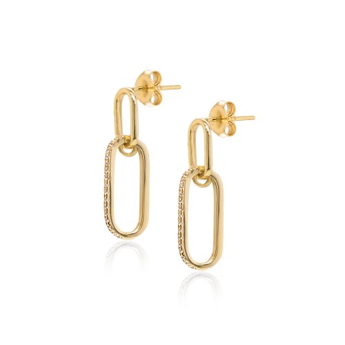 Gold Vermeil CZ Paperclip Link Stud Earrings