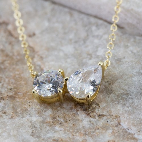 Gold Vermeil Me and You CZ Teardrop Necklace