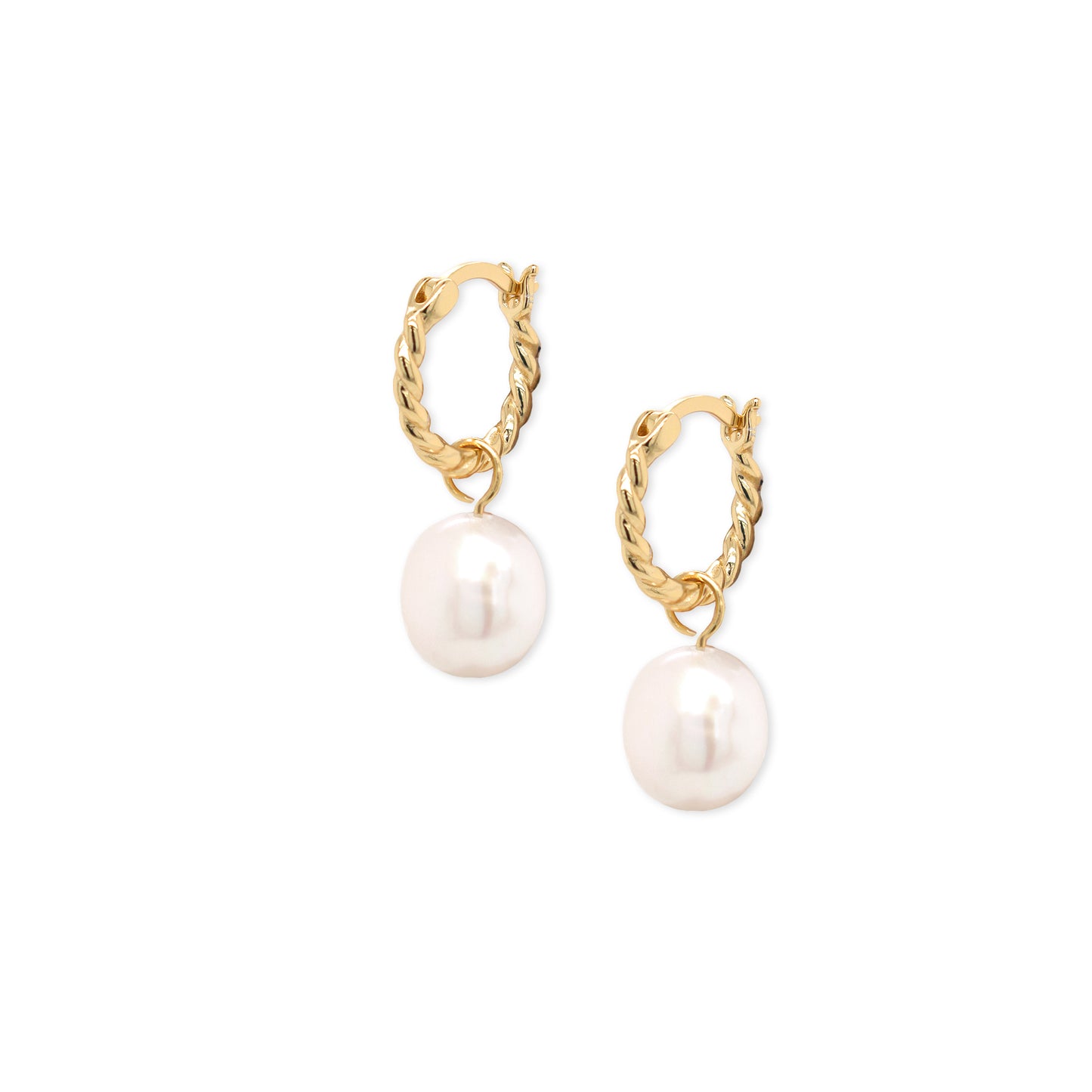 Gold Vermeil Rope Hoops with Dangling Pearl