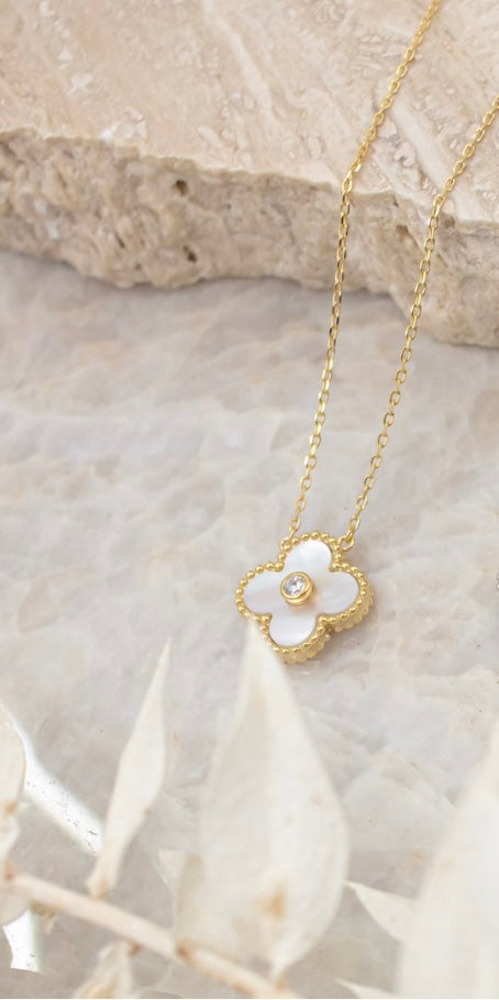 Gold Vermeil Fortuna with Mother of Pearl and CZ Necklace