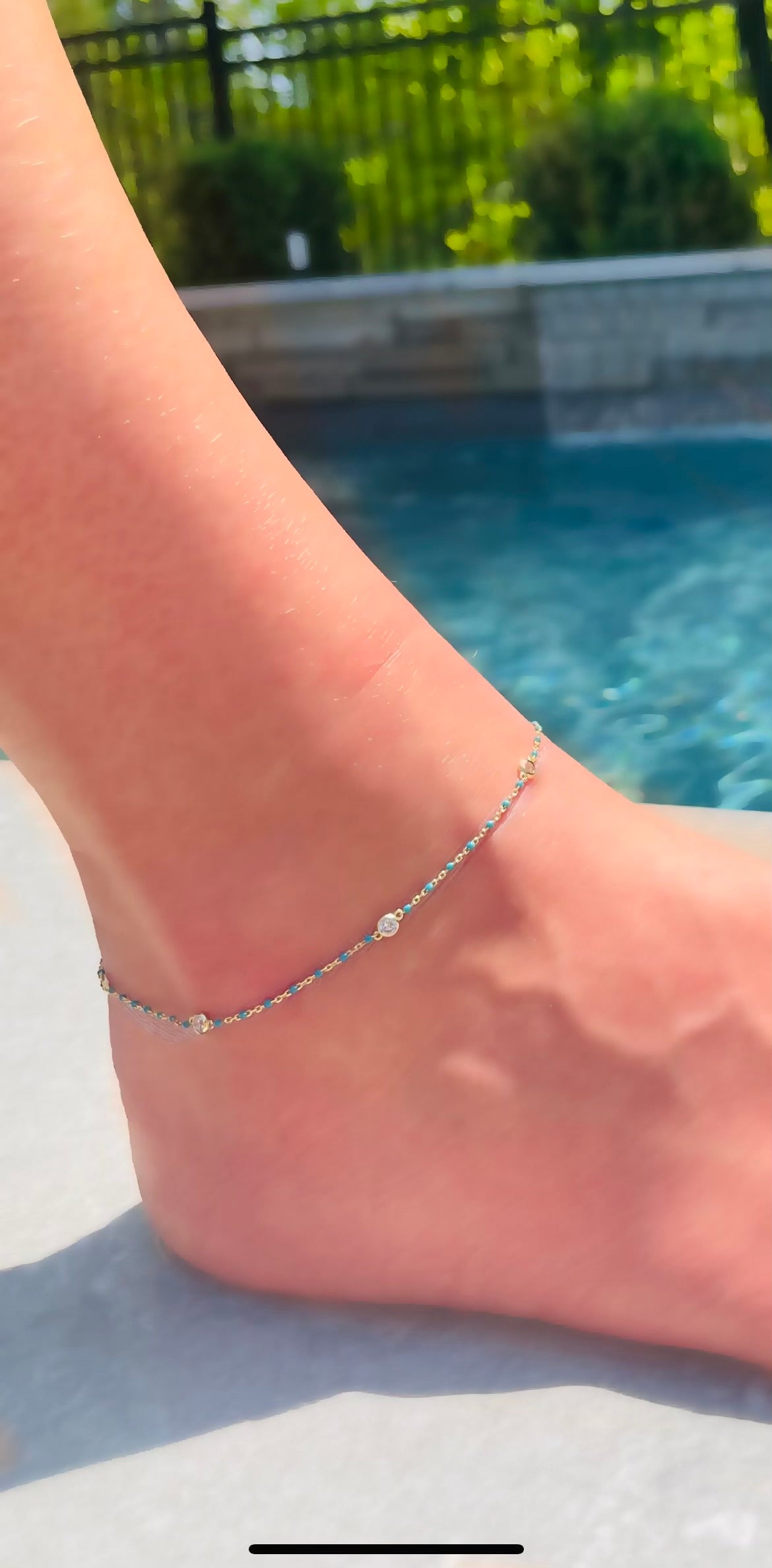 Gold Vermeil CZ Turquoise Enamel Anklet