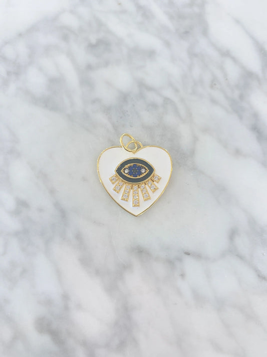 Gold Vermeil White Guardian Eye Heart Charm