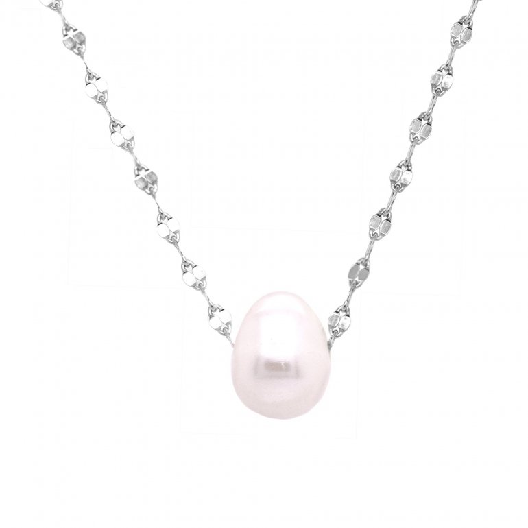 Sterling Silver Buckle Chain With Pearl Necklace