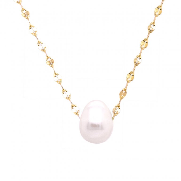 Gold Vermeil Buckle Chain With Pearl Necklace