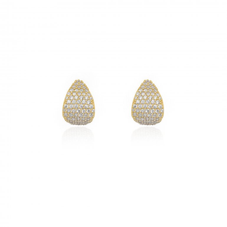 Gold Vermeil Chunky CZ Pave Tear Drop Stud Earrings