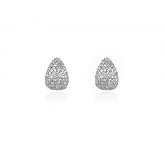 Sterling Silver Chunky CZ Pave Tear Drop Stud Earrings