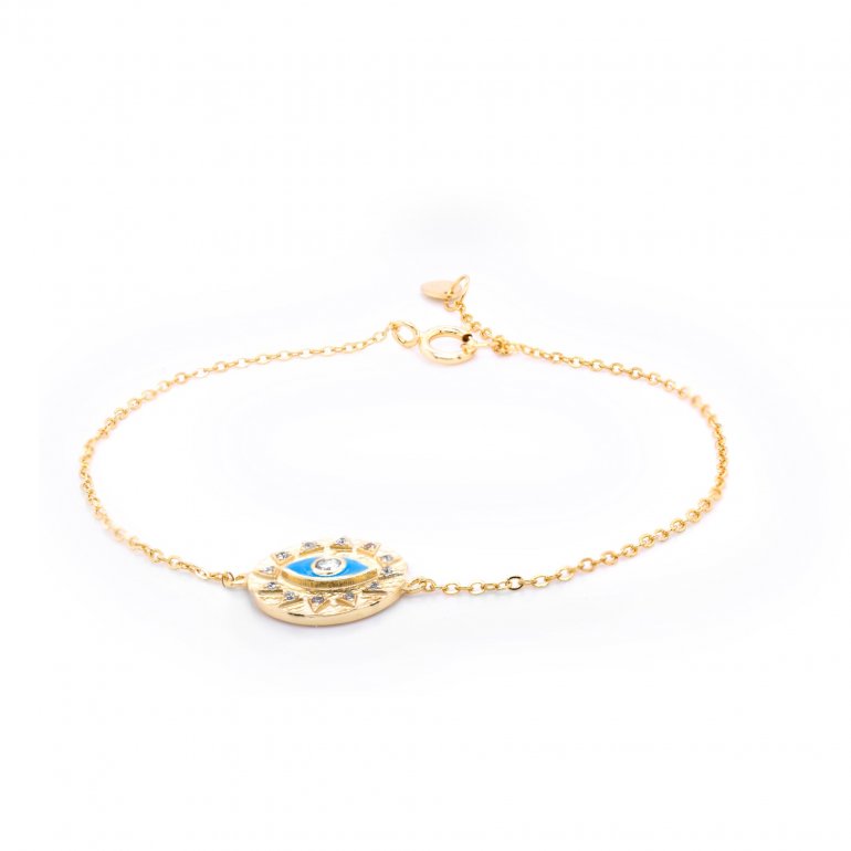 Gold Vermeil Evil Eye Sun Coin Bracelet