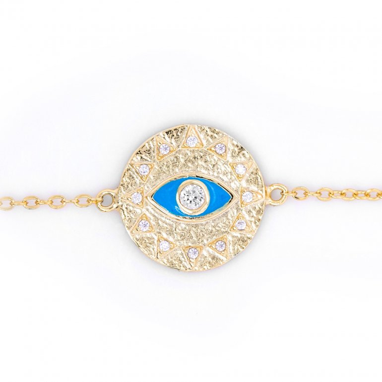 Gold Vermeil Evil Eye Sun Coin Bracelet