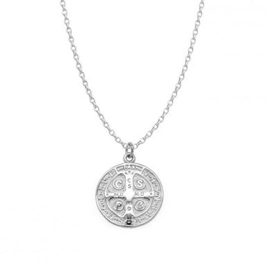 Sterling Silver St. Benedict Peace Coin Necklace