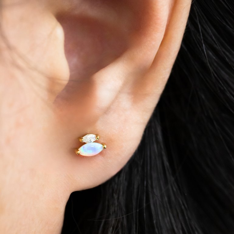 Gold Vermeil CZ and Opal Stud Earrings