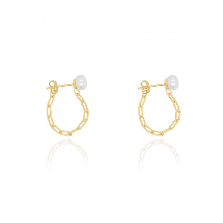 Gold Vermeil Pearl Paperclip Chain Earrings