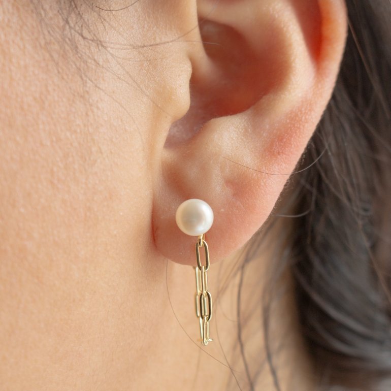 Gold Vermeil Pearl Paperclip Chain Earrings