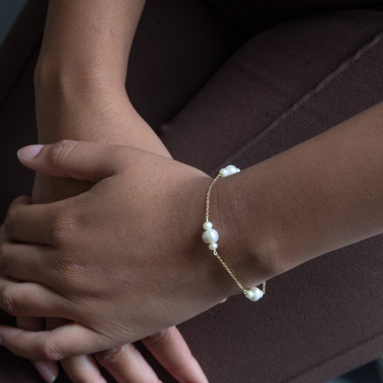 Gold Vermeil Trio Pearl Station Bracelet