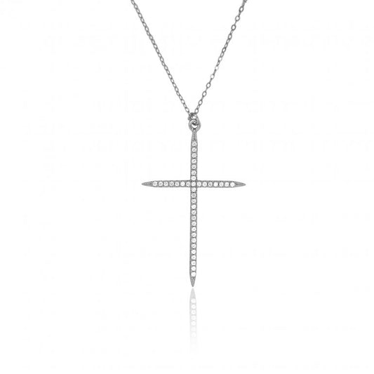 Sterling Silver Large CZ Cross Necklace